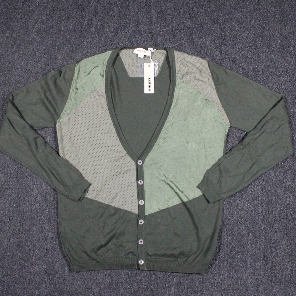 Diesel K-Molton Maglia Cardigan Mens XL Green NWT Made in Italy Mesh Colorblock